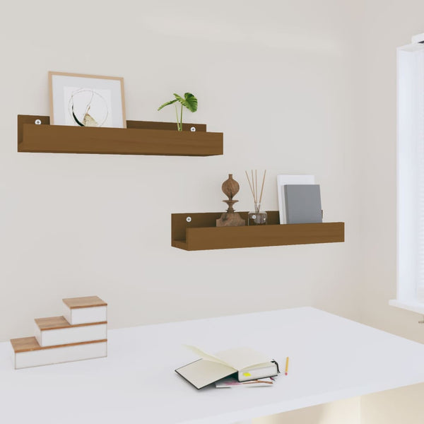 vidaXL Étagères murales 2 pcs Marron miel 50x12x9 cm Bois de pin massif
