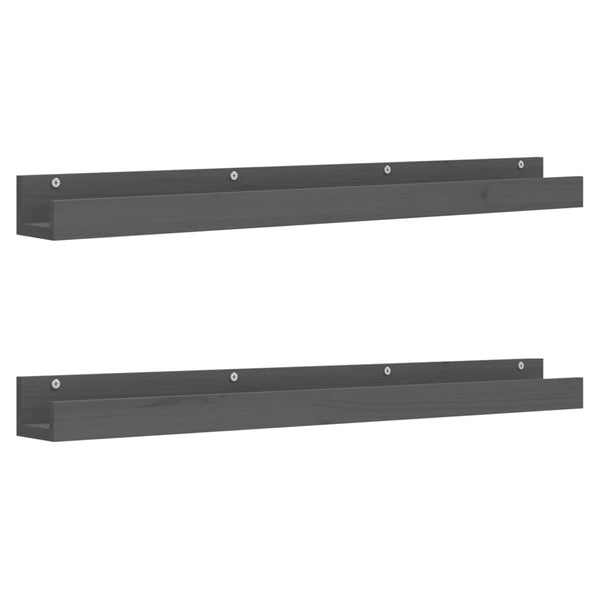 Graue Wandregale aus Kiefernholz, 2er-Set