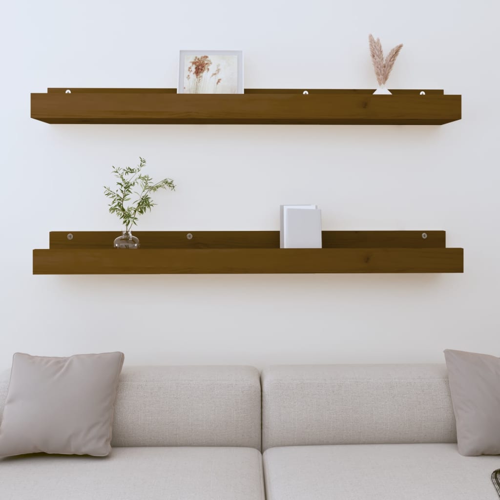 Wandregale 2er Set Honigbraun Kiefer Massivholz