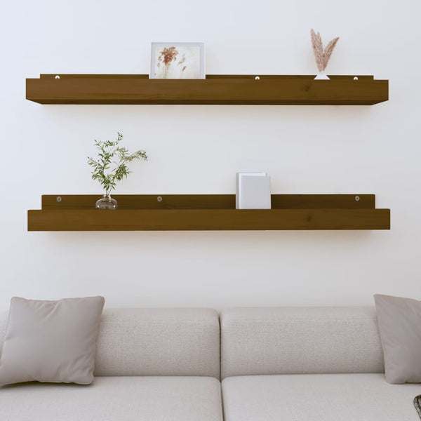 Wandregale 2er Set Honigbraun Kiefer Massivholz