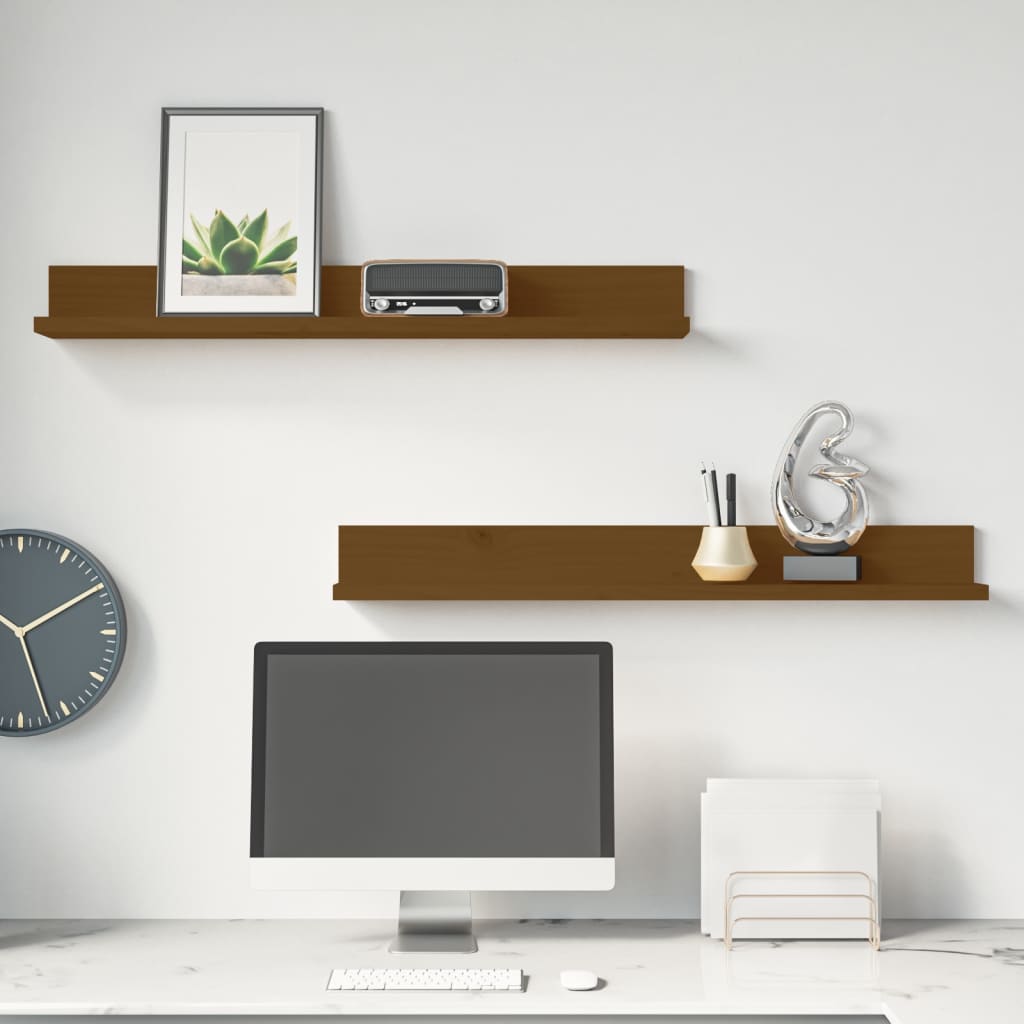 Wandregale 2er Set Honigbraun Kiefer Massivholz