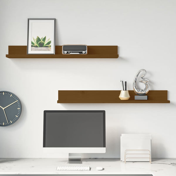 Wandregale 2er Set Honigbraun Kiefer Massivholz