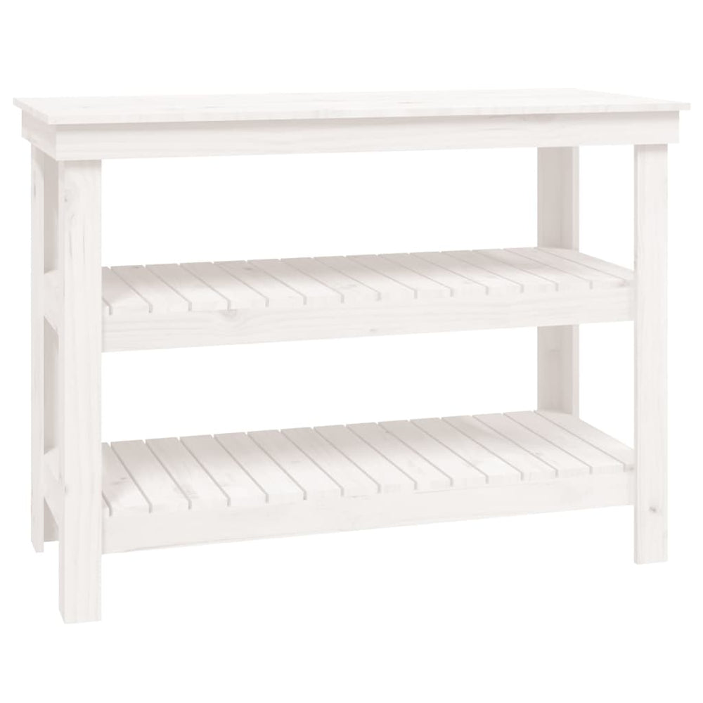 Weiße Werkbank Kiefer Massivholz 110,5 cm