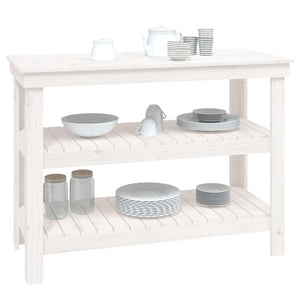 Weiße Werkbank Kiefer Massivholz 110,5 cm