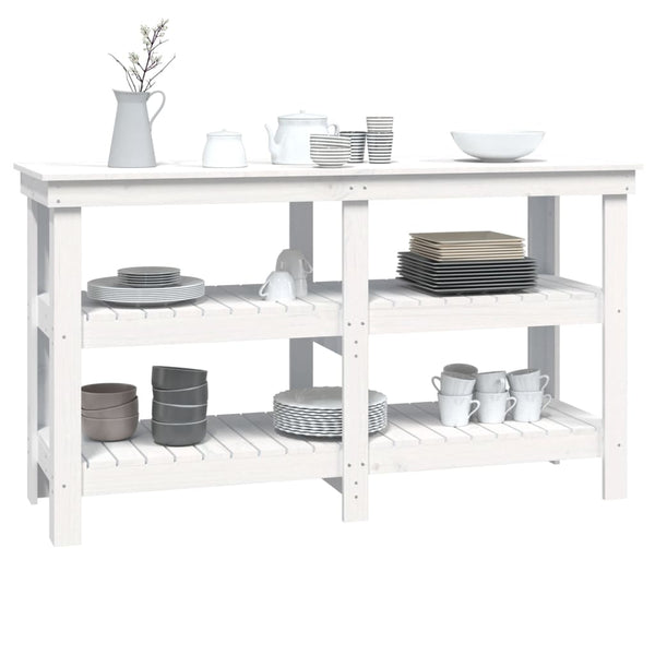 Werkbank Weiß Kiefer Massivholz 142,5 cm