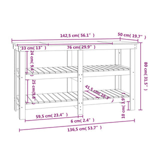 Werkbank Weiß Kiefer Massivholz 142,5 cm