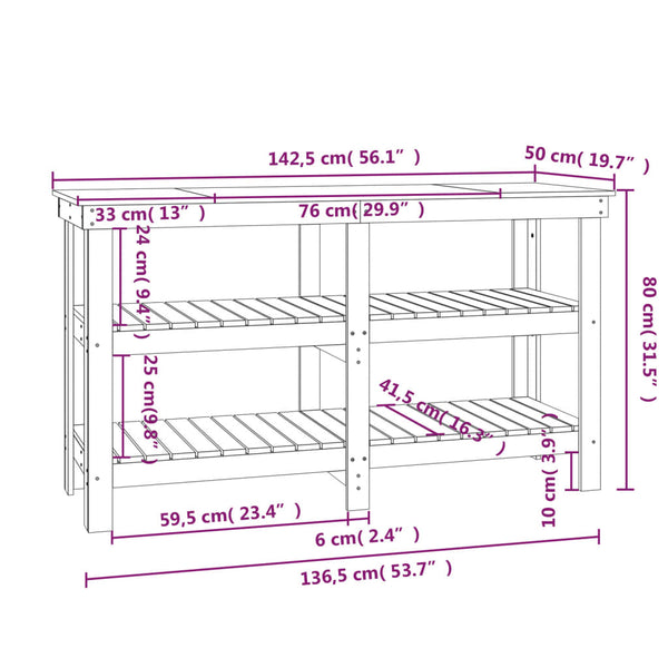 Werkbank Weiß Kiefer Massivholz 142,5 cm