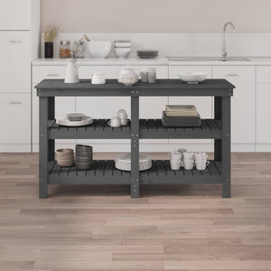 Werkbank Grau Kiefer Massivholz 142,5 cm