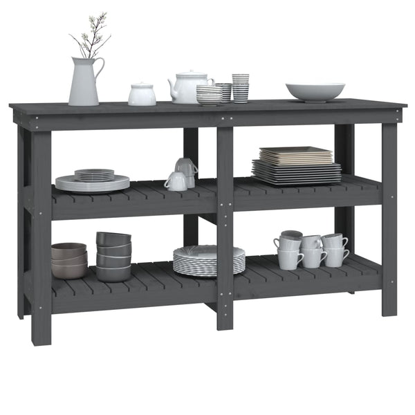 Werkbank Grau Kiefer Massivholz 142,5 cm