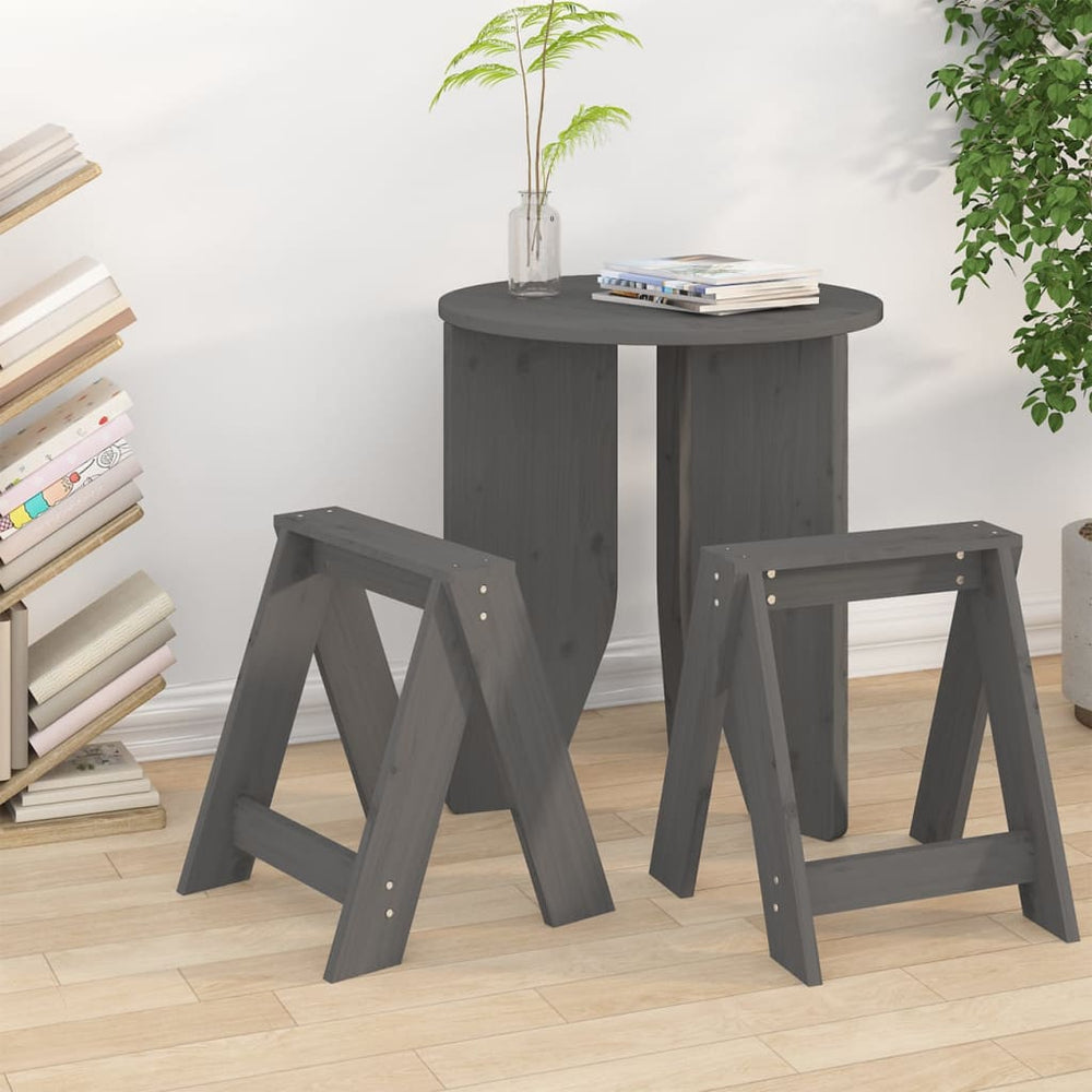 Hocker 2er Set Grau Kiefer Massivholz 40x40x45cm