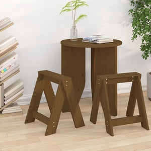 2er Set Hocker Honigbraun Kiefer Massivholz