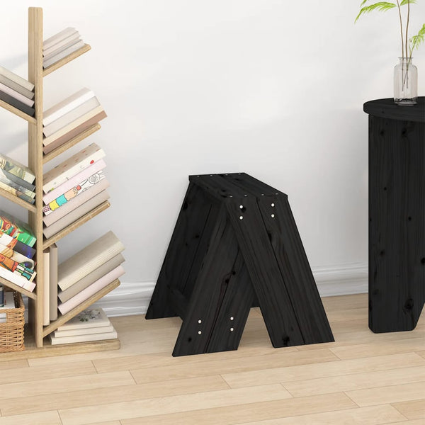 Schwarze Holzhocker, 2er-Set