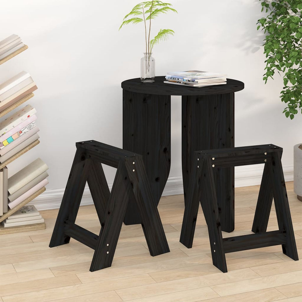 Schwarze Holzhocker, 2er-Set