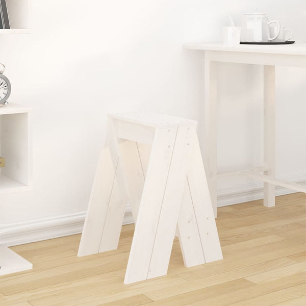 2er Set Hocker Weiß Kiefer Massivholz