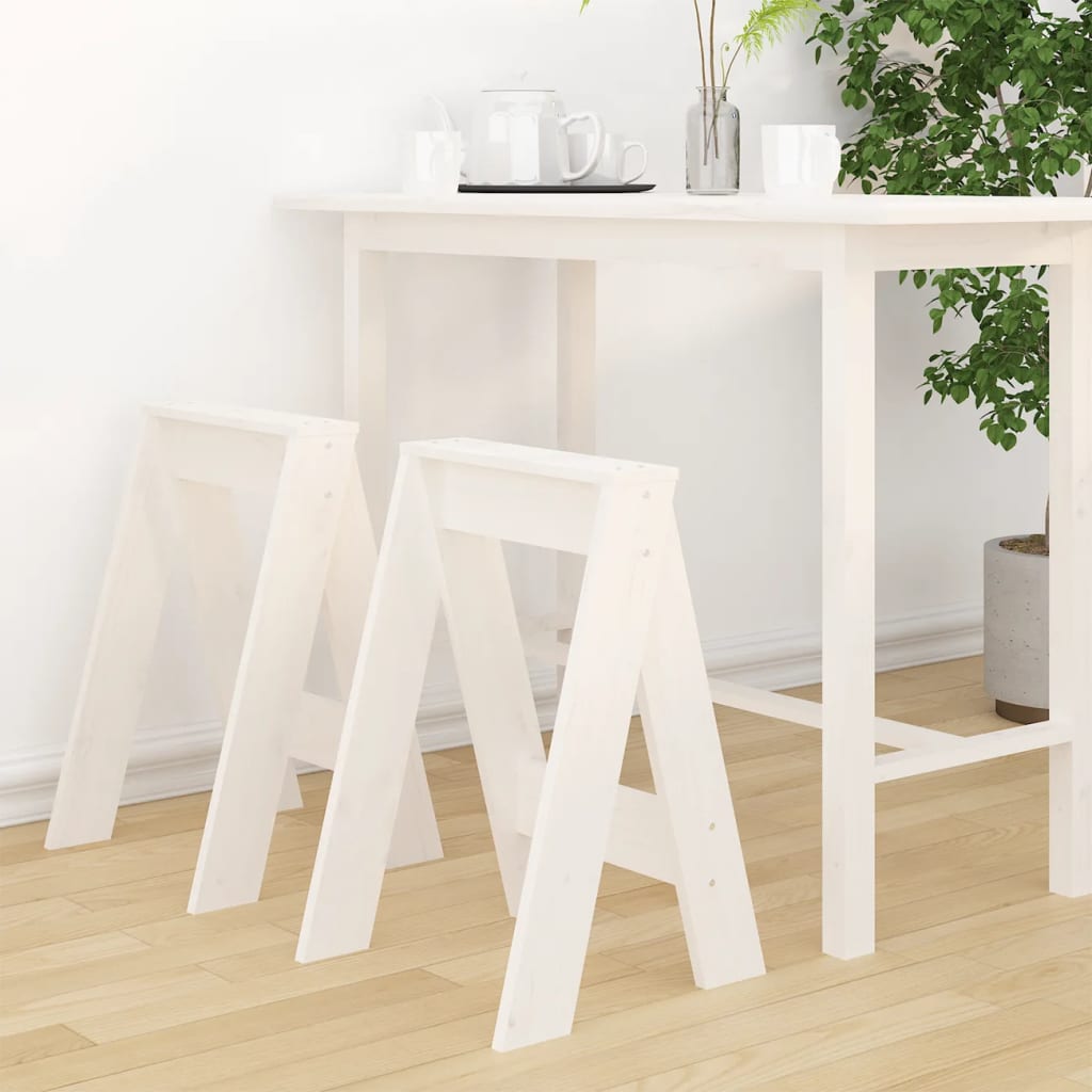2er Set Hocker Weiß Kiefer Massivholz