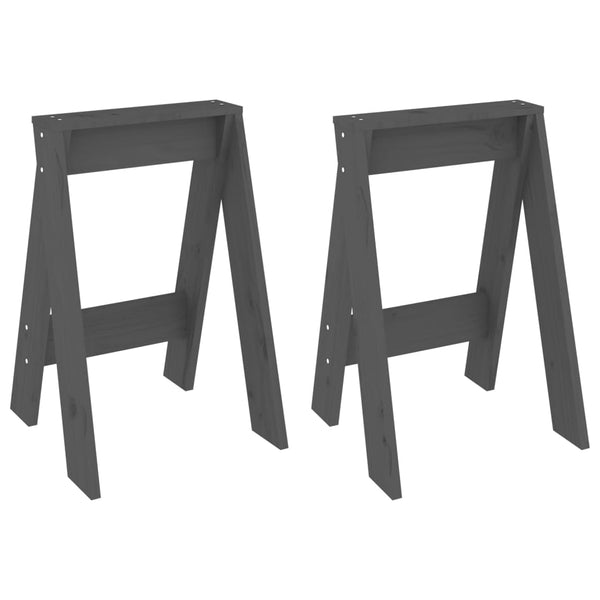 2er Set Hocker Grau Kiefer Massivholz 40x60cm