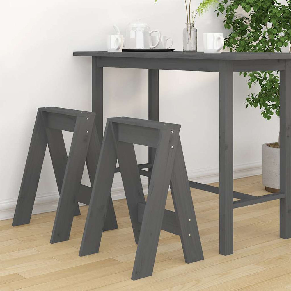 2er Set Hocker Grau Kiefer Massivholz 40x60cm