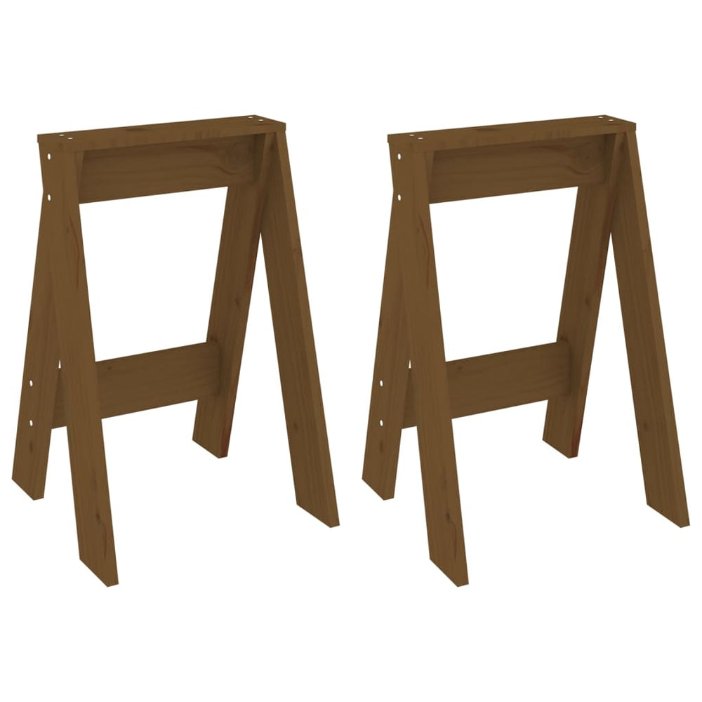 2er Set Hocker Honigbraun Kiefer Massivholz