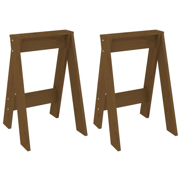 2er Set Hocker Honigbraun Kiefer Massivholz