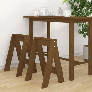 2er Set Hocker Honigbraun Kiefer Massivholz