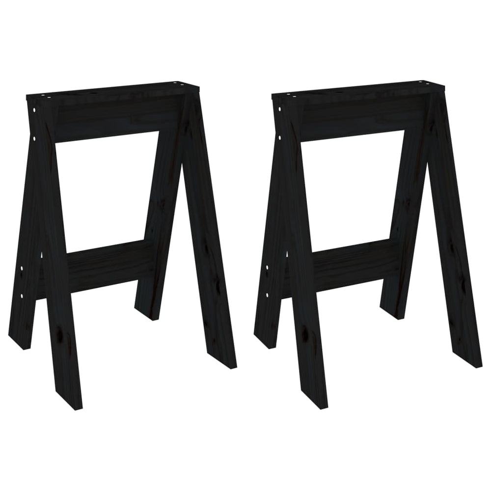 Hocker 2er Set Schwarz Kiefer Massivholz 40x60cm
