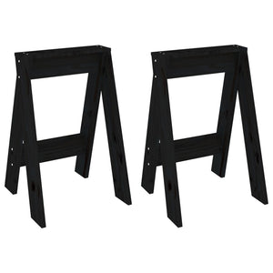 Hocker 2er Set Schwarz Kiefer Massivholz 40x60cm