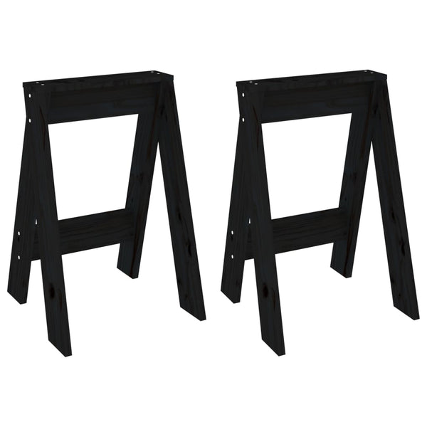 Hocker 2er Set Schwarz Kiefer Massivholz 40x60cm