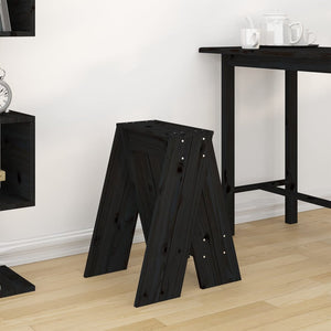 Hocker 2er Set Schwarz Kiefer Massivholz 40x60cm