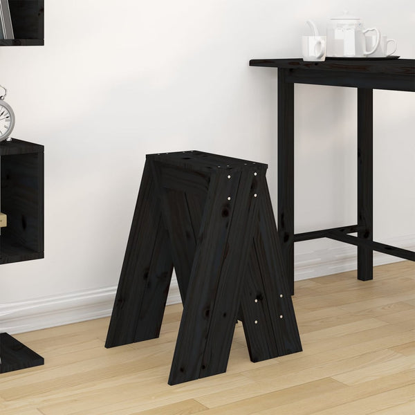 Hocker 2er Set Schwarz Kiefer Massivholz 40x60cm