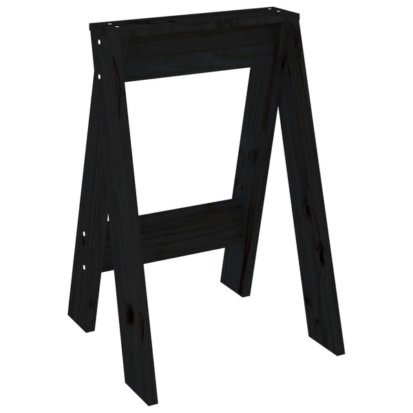 Hocker 2er Set Schwarz Kiefer Massivholz 40x60cm