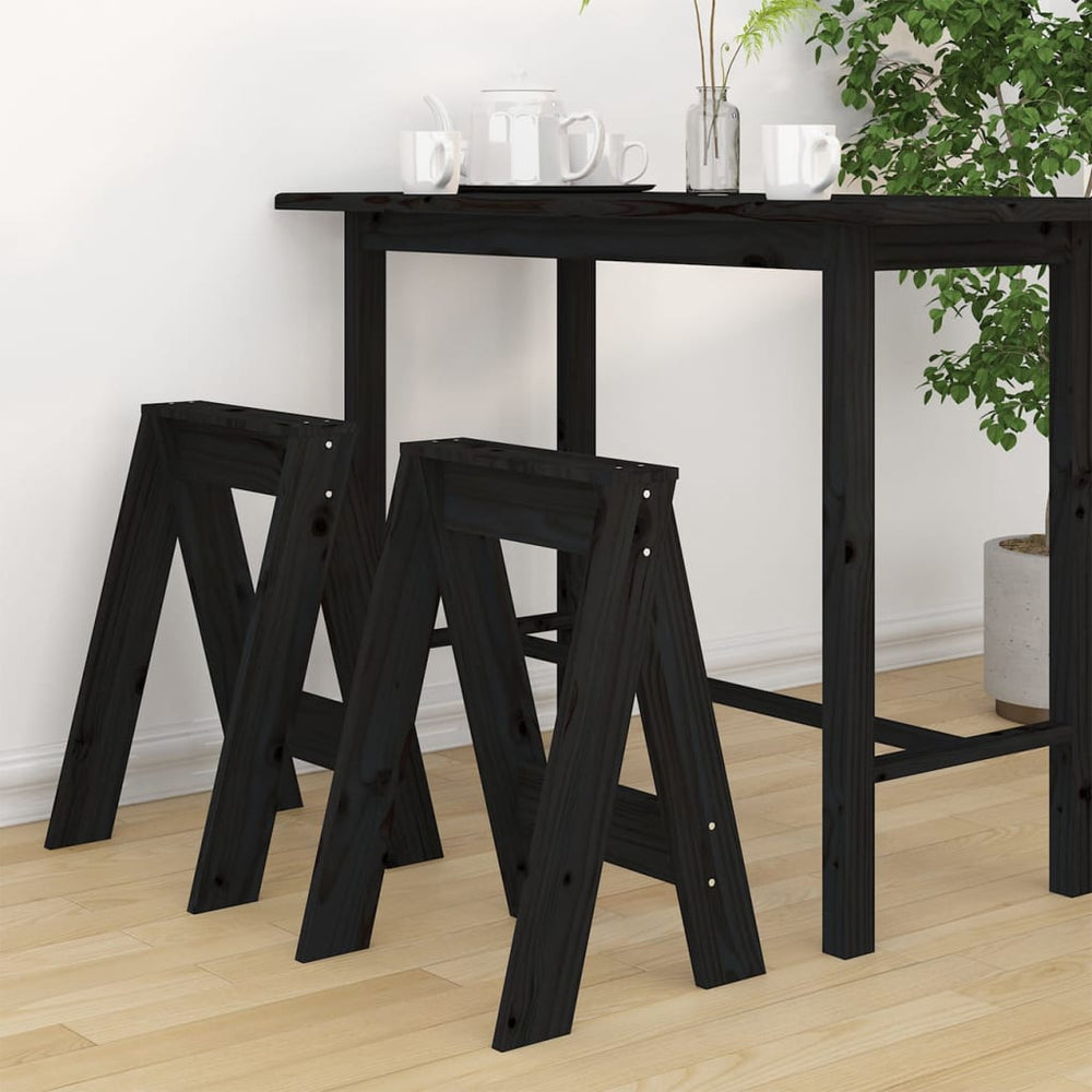 Hocker 2er Set Schwarz Kiefer Massivholz 40x60cm