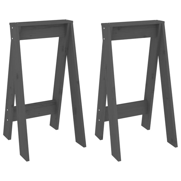 Hocker 2er Set Grau Kiefer Massivholz 40x75cm