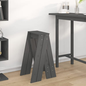 Hocker 2er Set Grau Kiefer Massivholz 40x75cm