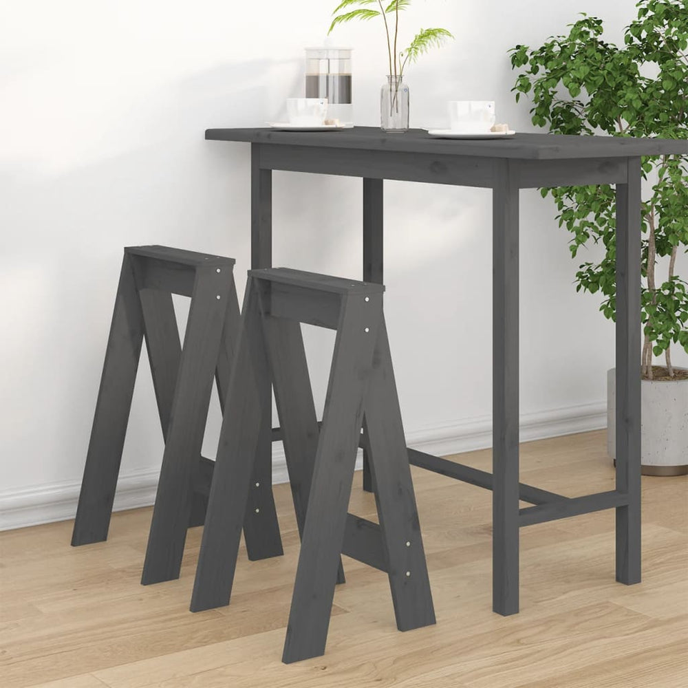 Hocker 2er Set Grau Kiefer Massivholz 40x75cm