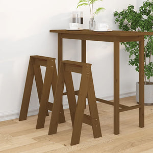 Hocker 2er Set Honigbraun Kiefer Massivholz