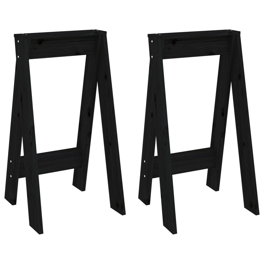Hocker 2er Set Schwarz Kiefer Massivholz