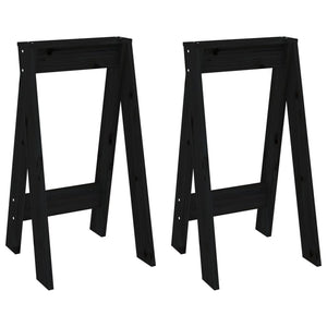 Hocker 2er Set Schwarz Kiefer Massivholz