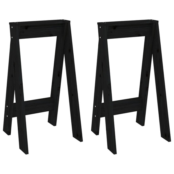Hocker 2er Set Schwarz Kiefer Massivholz