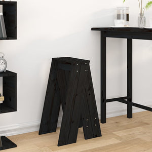 Hocker 2er Set Schwarz Kiefer Massivholz