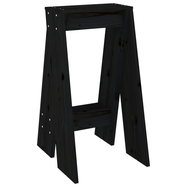 Hocker 2er Set Schwarz Kiefer Massivholz