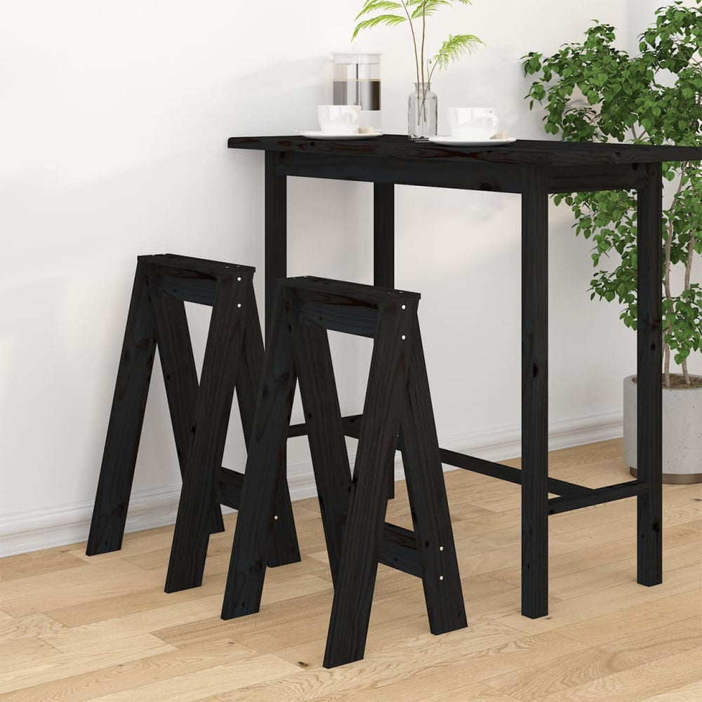 Hocker 2er Set Schwarz Kiefer Massivholz