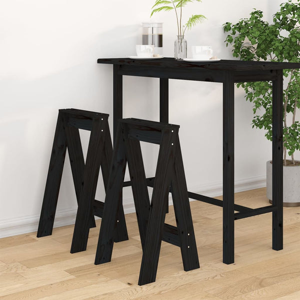 Hocker 2er Set Schwarz Kiefer Massivholz