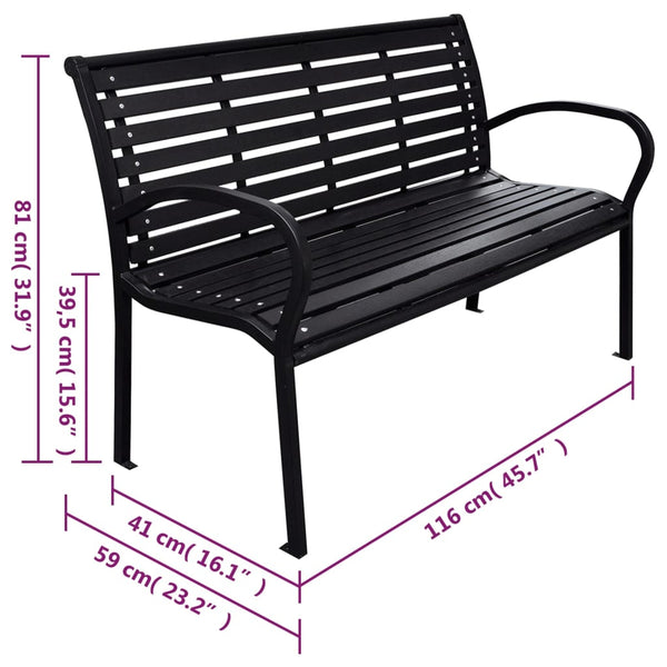 Schwarze Gartenbank 116 cm Stahl/WPC