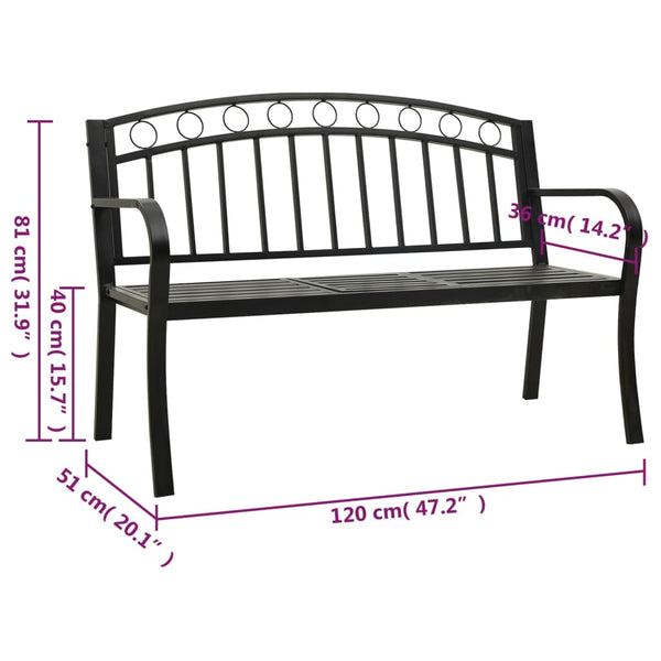 Gartenbank mit Tisch Schwarz 120 cm