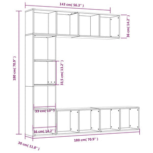 3-tlg. Bücherregal-/TV-Schrank-Set Braun Eichen-Optik