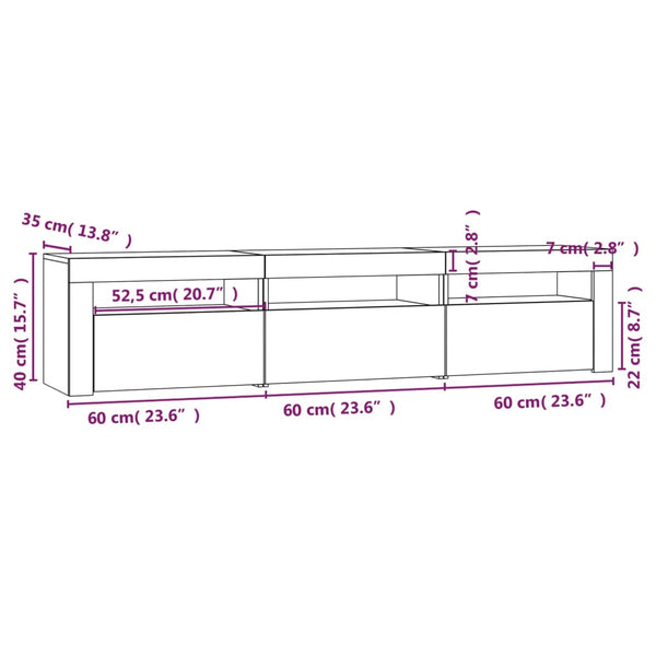 Meuble TV vidaXL avec lumières LED chêne Sonoma 180x35x40 cm