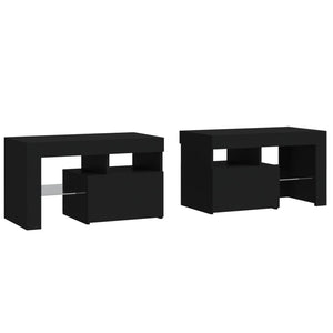 Nachttische 2 Stk. mit LED-Leuchten Schwarz 70x36,5x40 cm