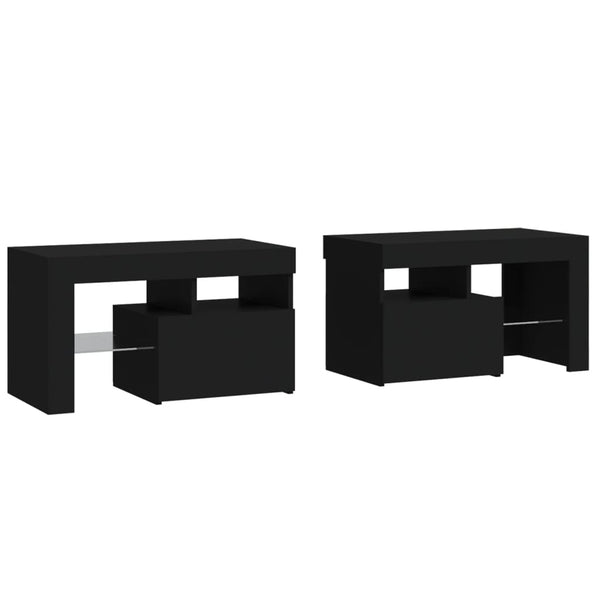 Nachttische 2 Stk. mit LED-Leuchten Schwarz 70x36,5x40 cm