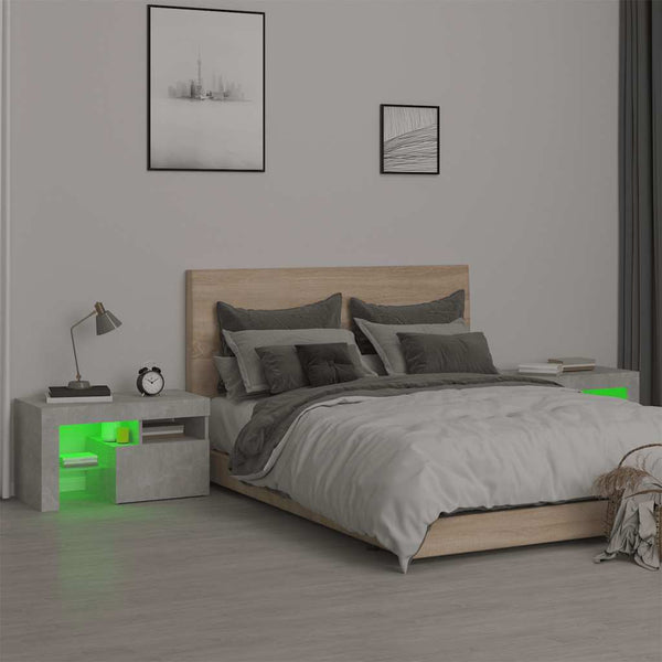 Nachttische 2 Stk. mit LED-Leuchten Betongrau 70x36,5x40 cm