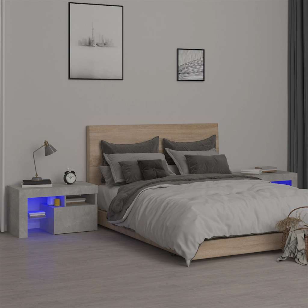 Nachttische 2 Stk. mit LED-Leuchten Betongrau 70x36,5x40 cm